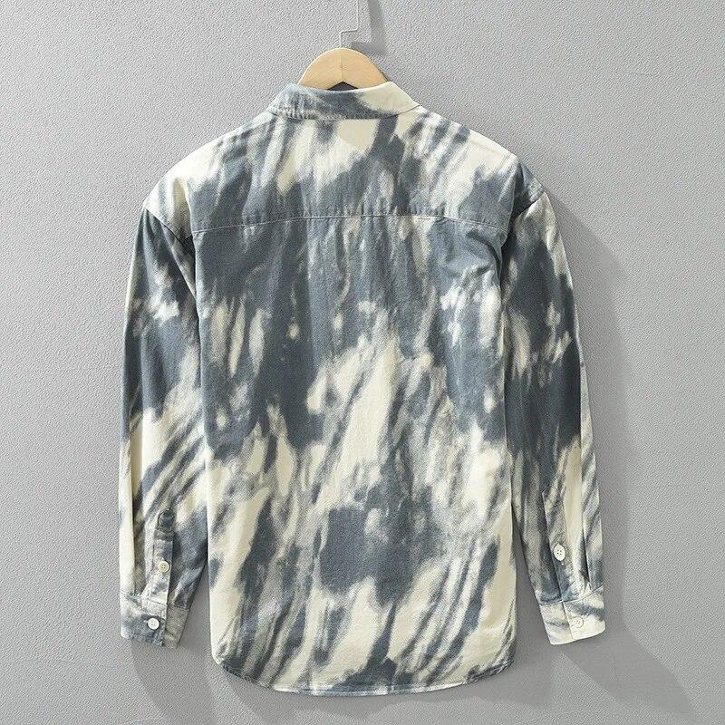 Neue Mode Tie Dye Gedruckt Shirts Männer Trendy Streetwear Lose Casual Herren Tops Reine Baumwolle Hemd mit Taschen Retro Männer kleidung