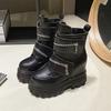 Fashion Women's Leather Ankle Boots Autumn Winter 11CM Heels Sneakers Round Toe Short Boots Woman Zip Motorcycle Platform Botas 2024