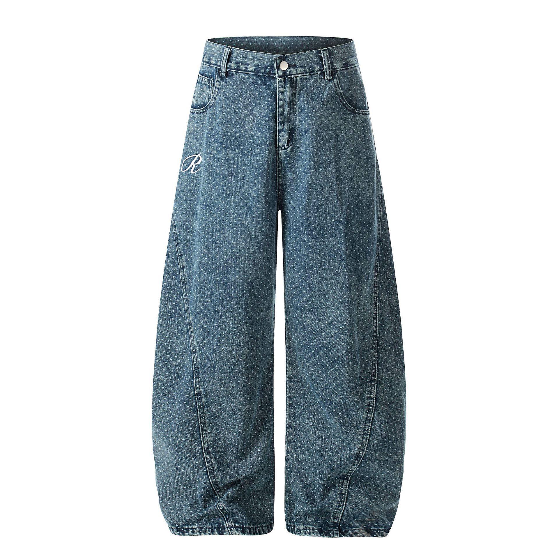 

European Cross Blade Washed Beaded Straight-Leg Jeans – 2026 Spring Casual Hot Style Small синій