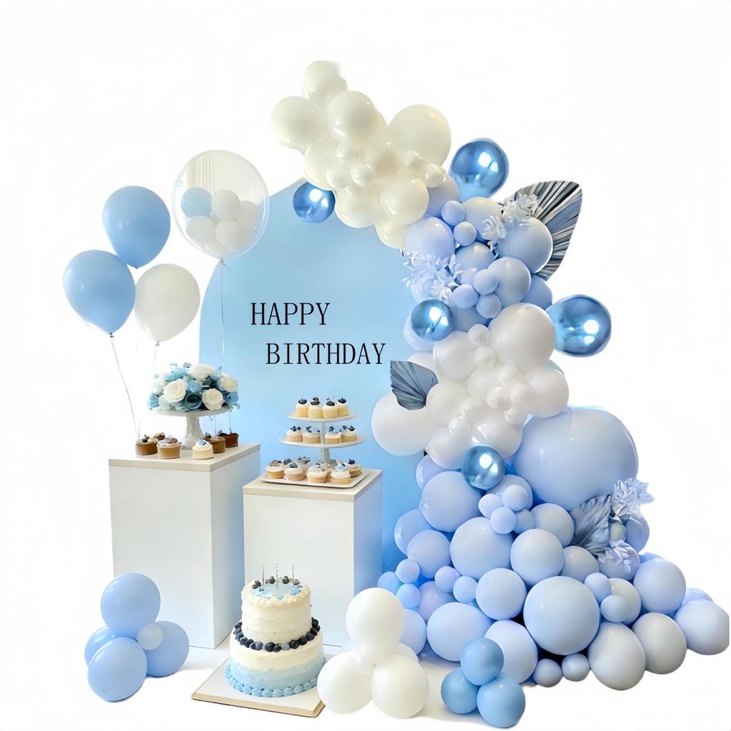 Blue & White Macaron Latex Balloon Garland Set for Birthday Party Decoration