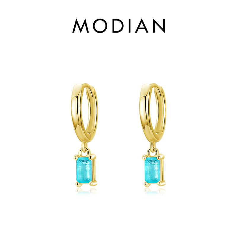 

Модиан изысканные серьги-кольца из стерлингового серебра 925 пробы прямоугольные серьги с кристаллами для женщин ювелирные изделия в подарок серебряный