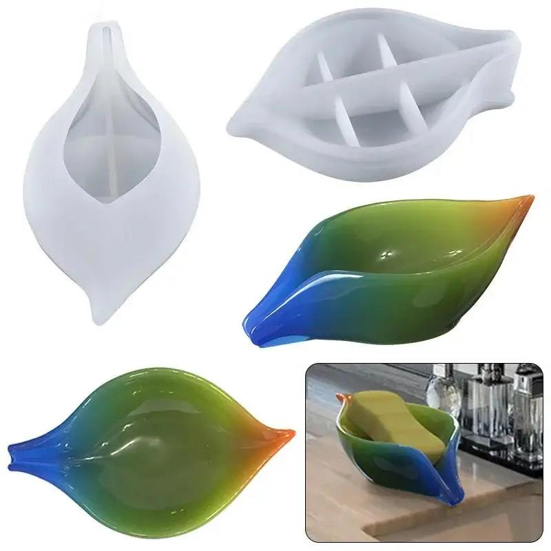 Leaf-shaped Soap Box Mold DIY Handmade Dish Silicone Mold Drain Soap Holder Box Mold Plate Storage Tray Mold Tray Gadget
