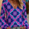 Printed lady's casual retro western style V-neck shirt, retro bohemian blouse, women's lantern sleeve design, Valentine's Day gift