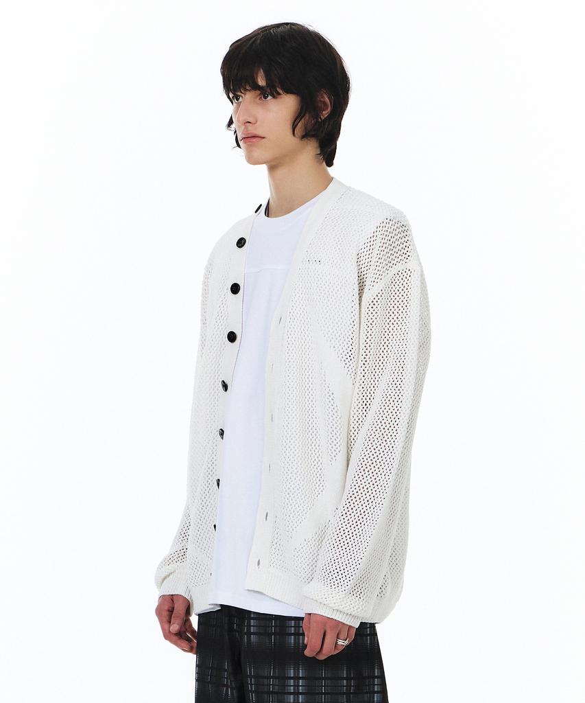 Yunse [Unisex] Scallop Hatch Cardigan (White)