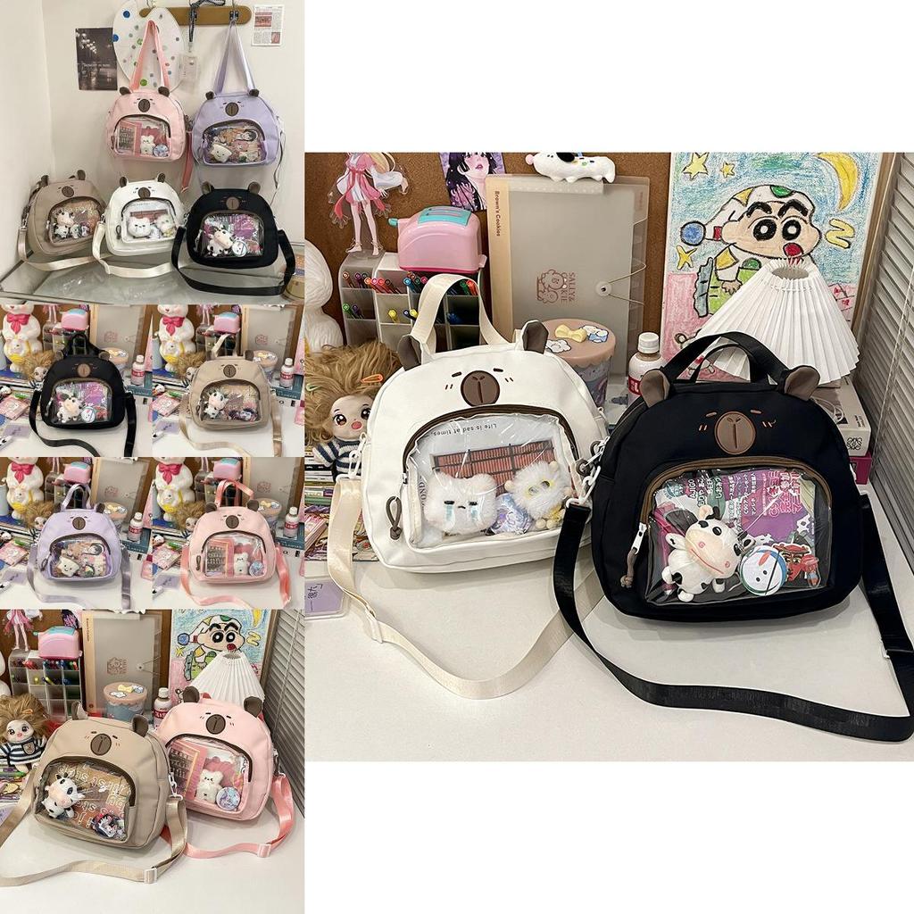 Capybara Themed Transparent Shoulder Bag With Print And Pouch For Teens
