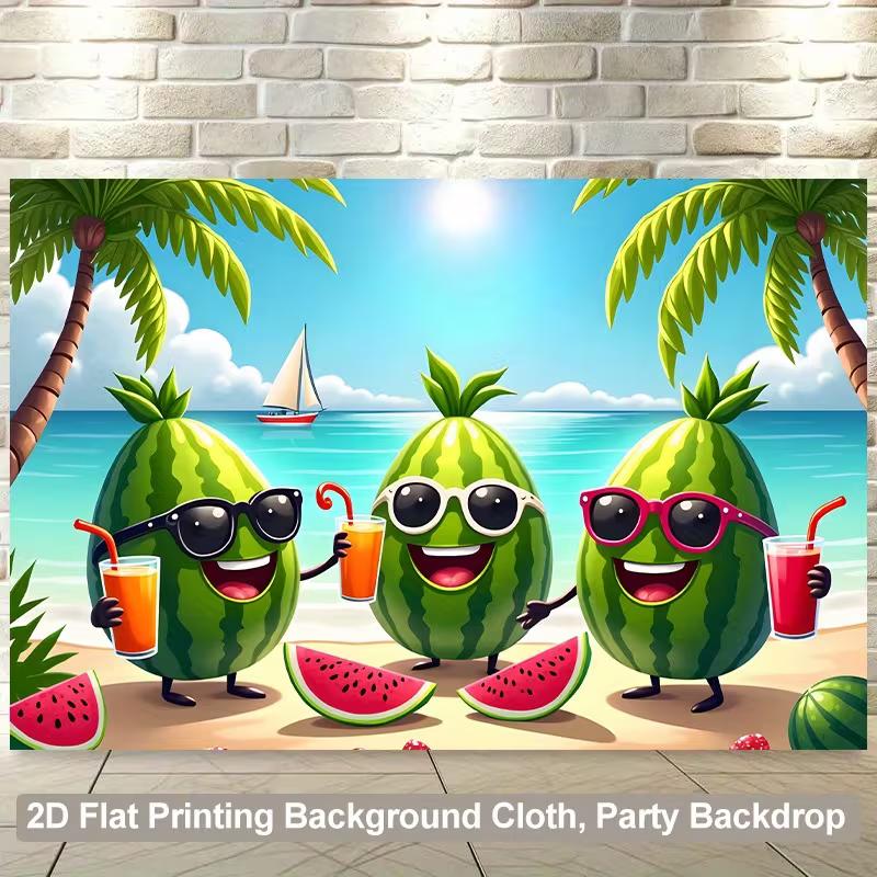 

2D Tropical Beach Watermelon Backdrop Cartoon Fruit Summer Party Decor 47.2x31.5inch/120*80cm