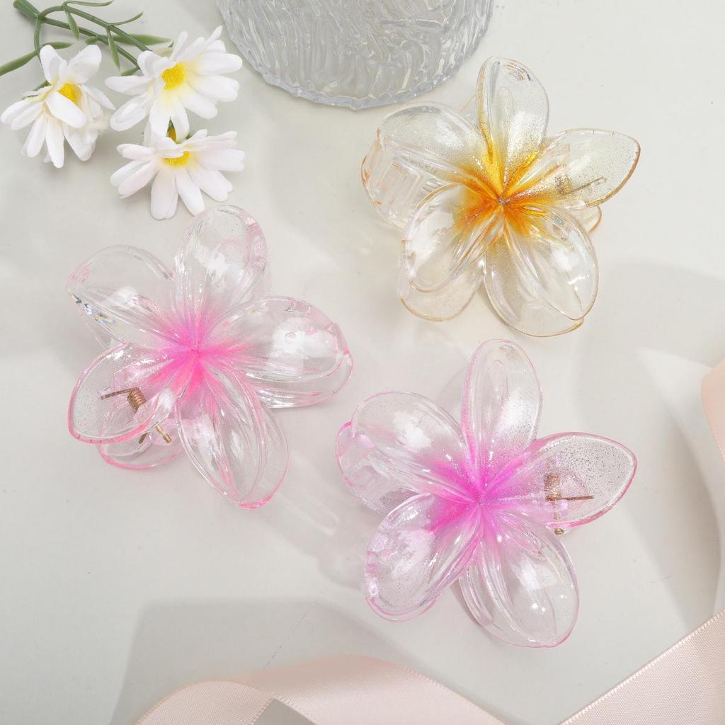 Frangipani Transparent Seaside Vacation Hair Clip - Bauhinia Shark Claw Updo Accessory