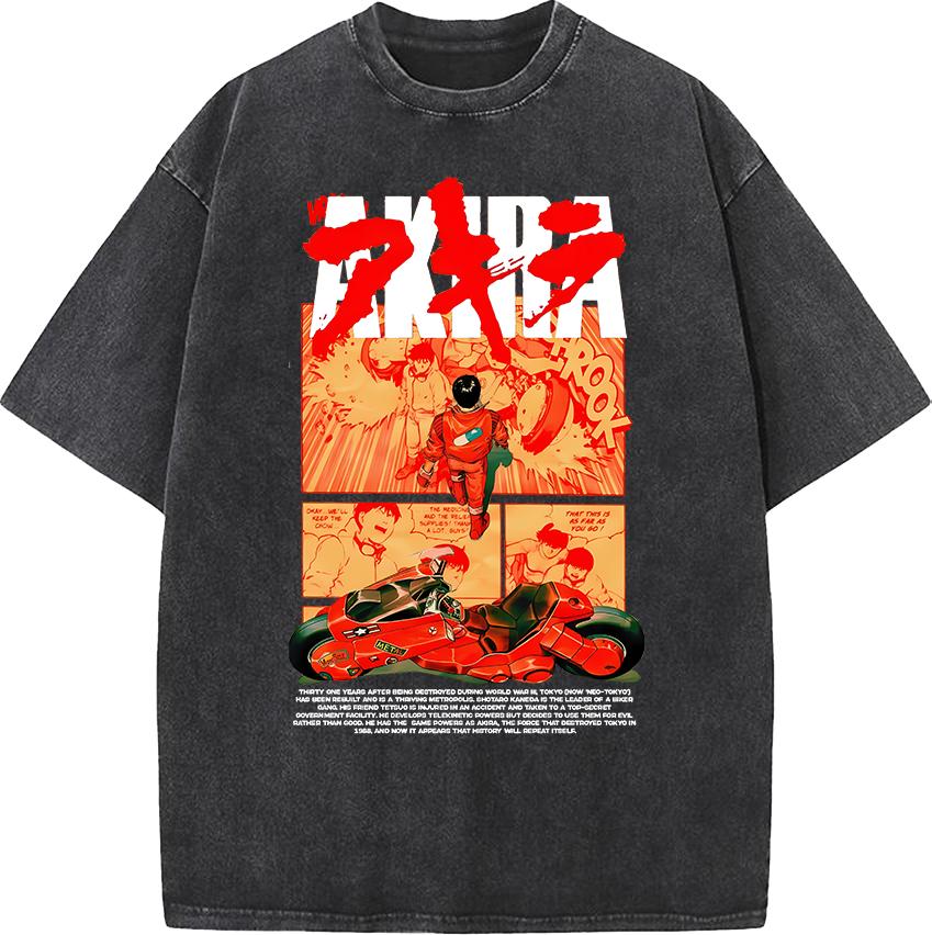 Akira Vintage Manga Graphic T-shirt Harajuku Washed Oversized T Shirt Men Women Clothing Summer Casual Cotton Short Sleeve Tees