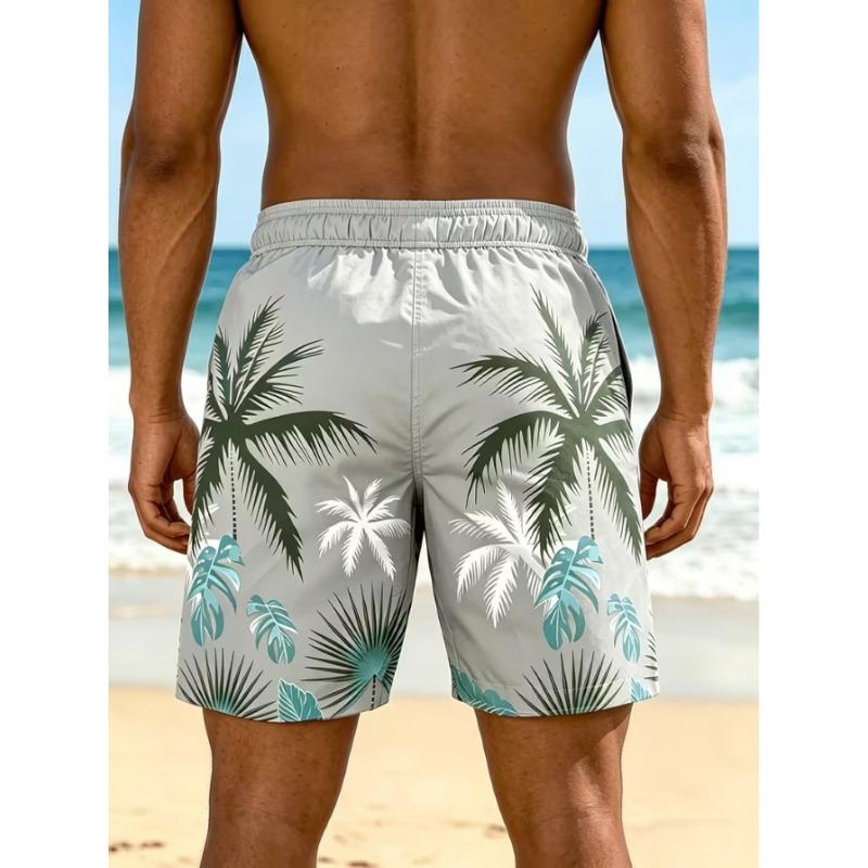 Men's beach shorts with palm tree graphic print, cool and breathable, Hawaiian style