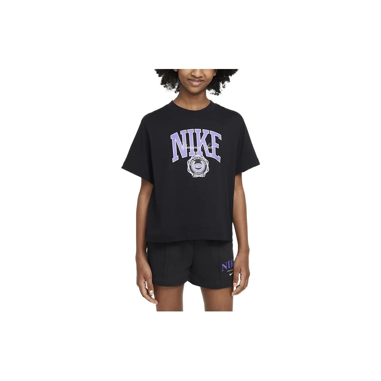 

Nike Letter Print Round Neck Short Sleeve T-Shirt Kids Tops Black DV0565-010 S