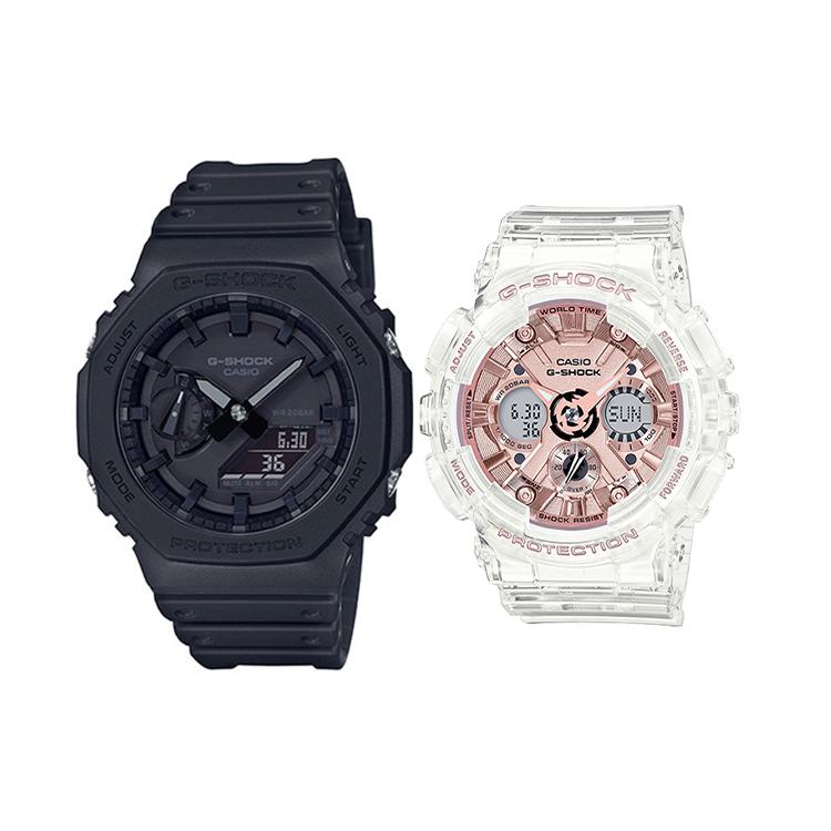 CASIO Unisex Pair Table Series Black Watch GA-2100-1A1+GMA-S120SR-7AER