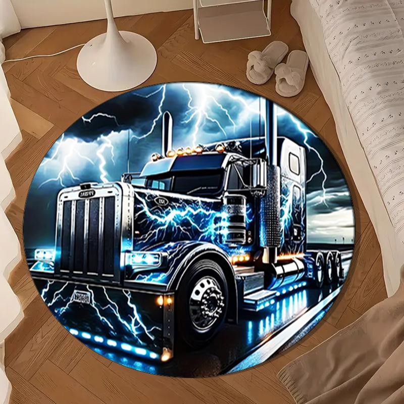 Thunder Truck Journey Round Rug for Livingroom,Bedroom, Palyroom, Chair Rug, Area Rug, Circle Carpet, Large Size Fan Christmas Gift