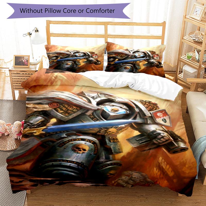 3pcs Warhammer 40K Bedding Set Duvet Cover Closure Includes 1 Duvet Cover & 2 Pillowcases, Soft and Comfortable for All Seasons.
