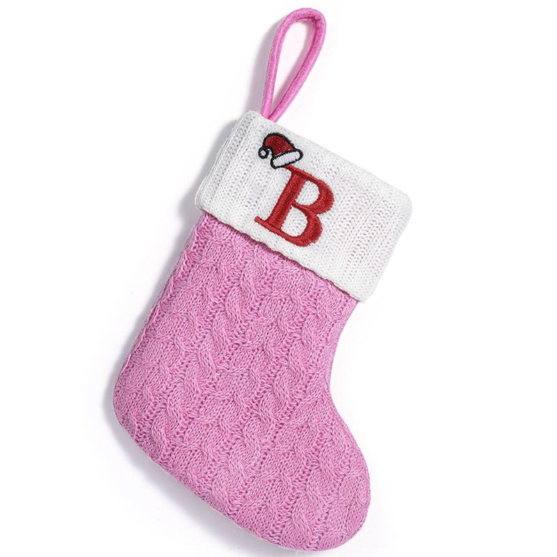 Xmas Tree Pendant Decor Gift Bag Letter 3D Embroidered Gift Christmas Party Decoration Pink Christmas Socks