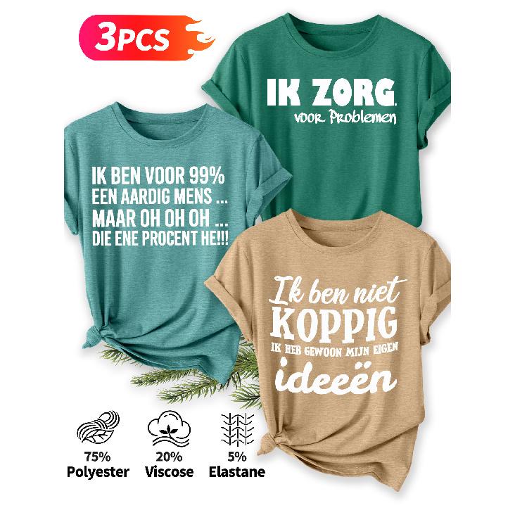 Three-piece Set Elegant Short-sleeved Shirt for Women Fun Dutch Language Texts Fun Dutch Language Texts Dutch Language Fun Text Print