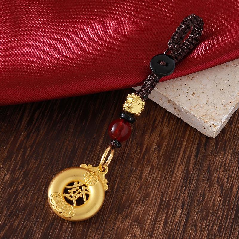 Vintage Gold Plated Brass Car Keychain Hollow Gourd Keychain Bag Charm Lucky Key Ring Jewelry