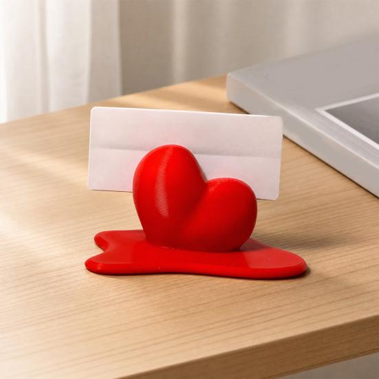 Melting Heart Photo Stand, 3D Printed Mini Desktop Picture Holder, Compact Card Display for Valentine's Day Anniversary Gift, Romantic Office Decor
