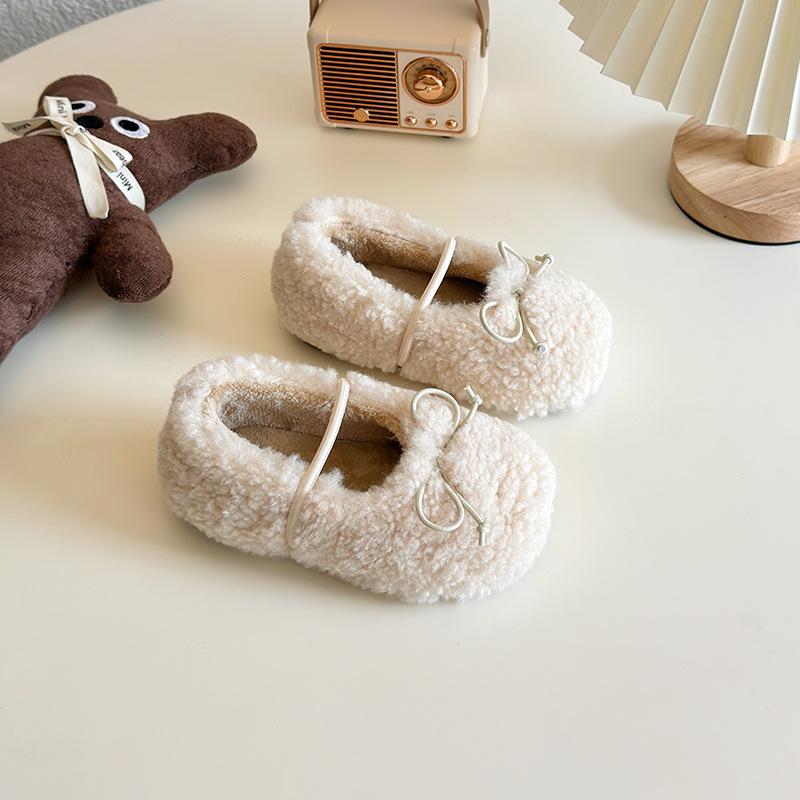 

Girls fluffy Korean-style new winter baby plush warm princess children s cotton shoes with soft soles 21 бежевый