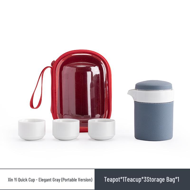 Heartfelt Portable Kung Fu Tea Set: Modern, Anti-scalding Teapot with Quick-brew Cups for Home and Outdoor Use.