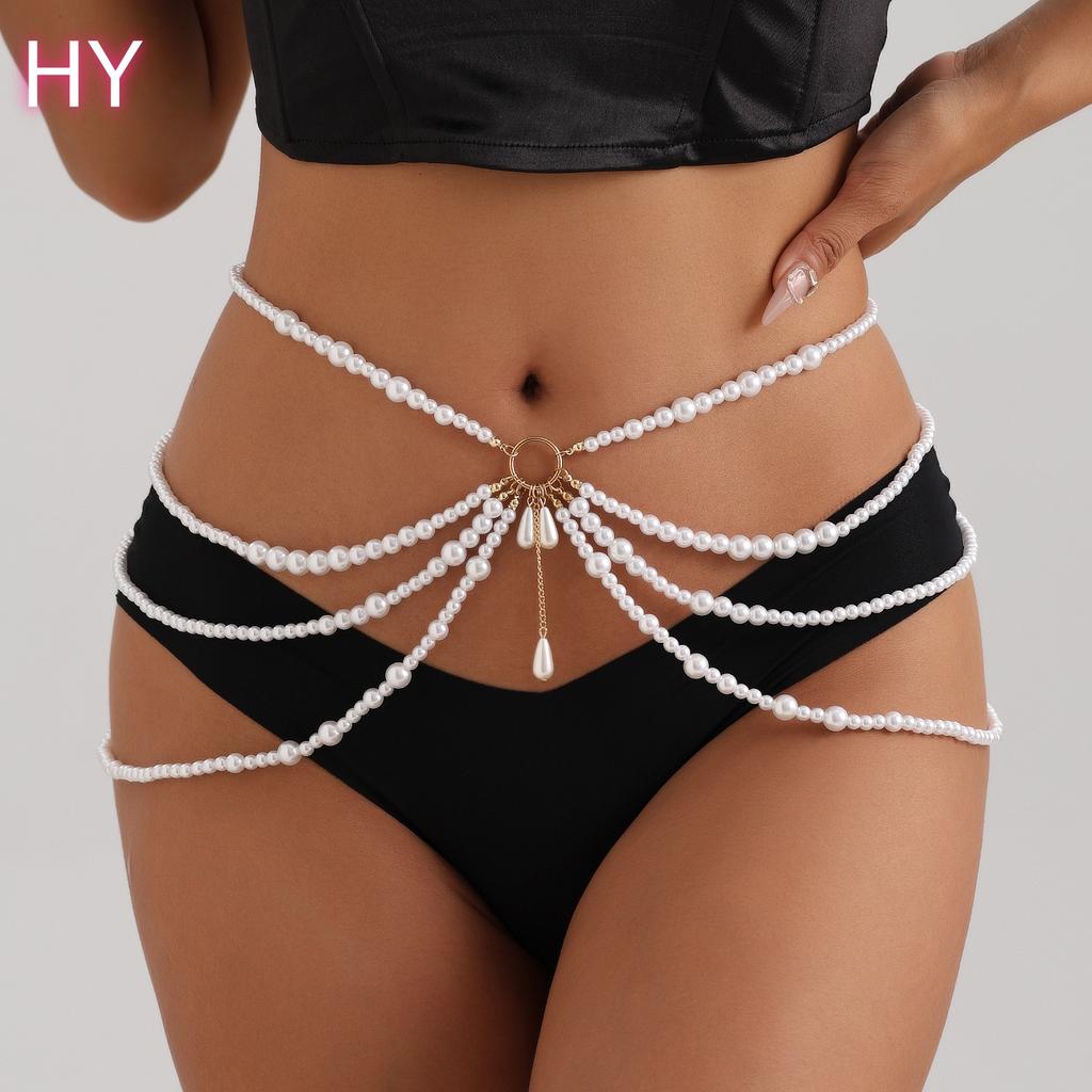 HY Multilayer Imitated Pearl Conch/Shell Waist Chains for Women Holiday Lady Seabeach Body Chain Accessories Fashion Jewelry