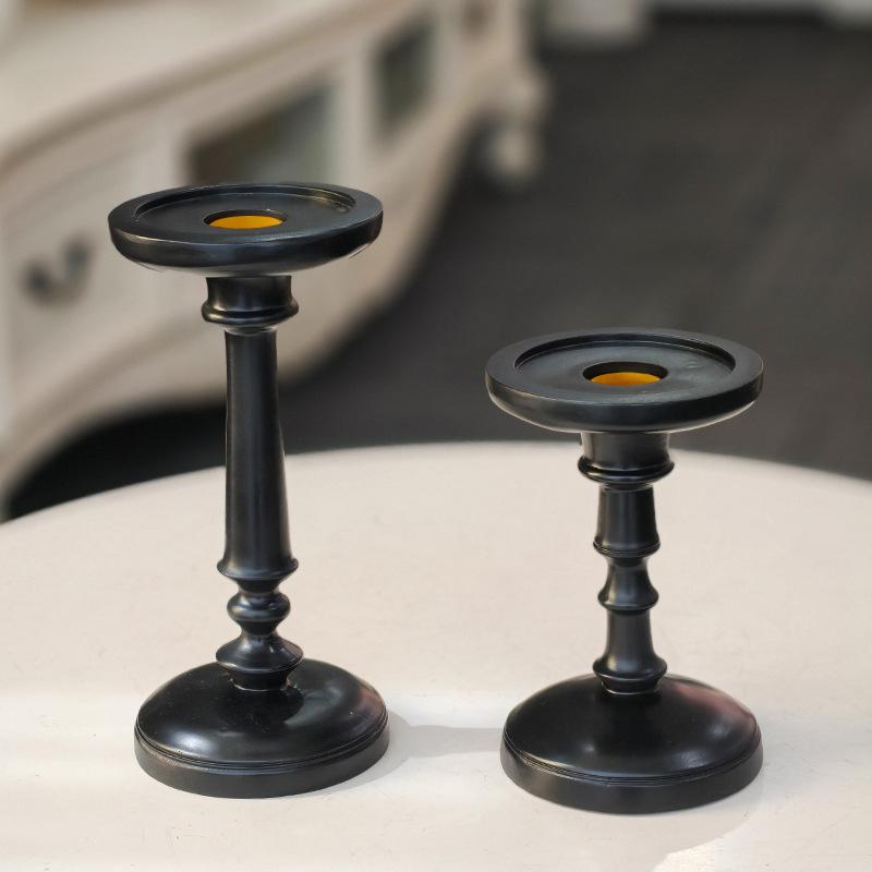 Antique European-Style Black Candlestick, Medieval Resin Ornament for Dining Table Decor.