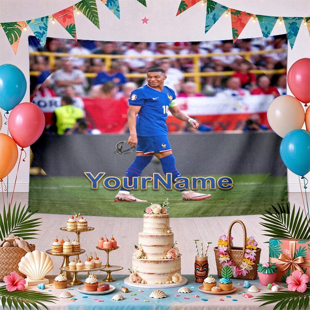 Mbappe Custom Your Name Wall Decor Tapestry Art For Pet Memorial Birthday Wedding Party Backdrop Family Gift