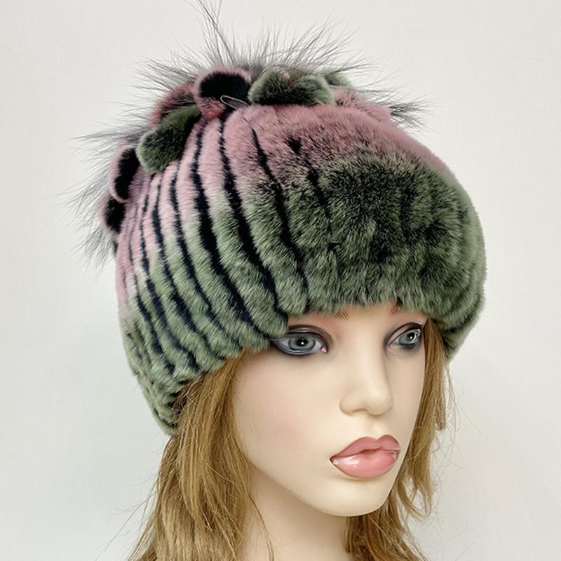 Ny vinter ekte kaninpels lue dame 100 % ekte ekte Rex kanin lue God elastisk strikket Rex kaninpels caps