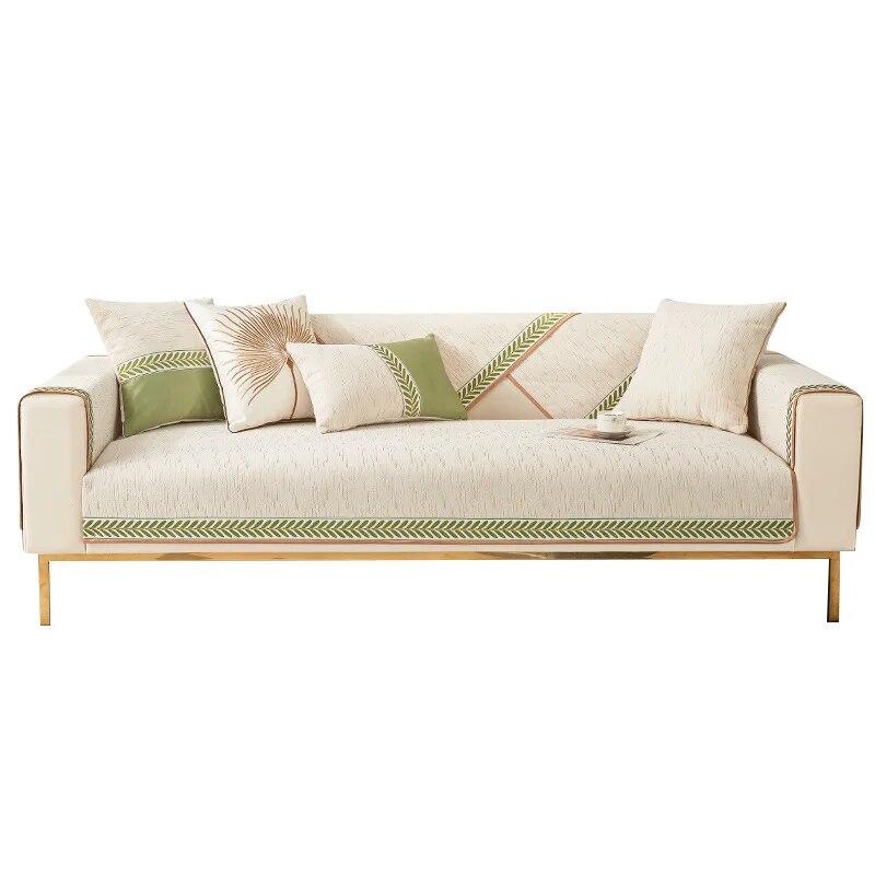 Luxury Leather Sofa Cover Seat Cushion Non-slip Embroidery Side Case Couch Cover Sofa Towel Modern Universal Sofa Protection