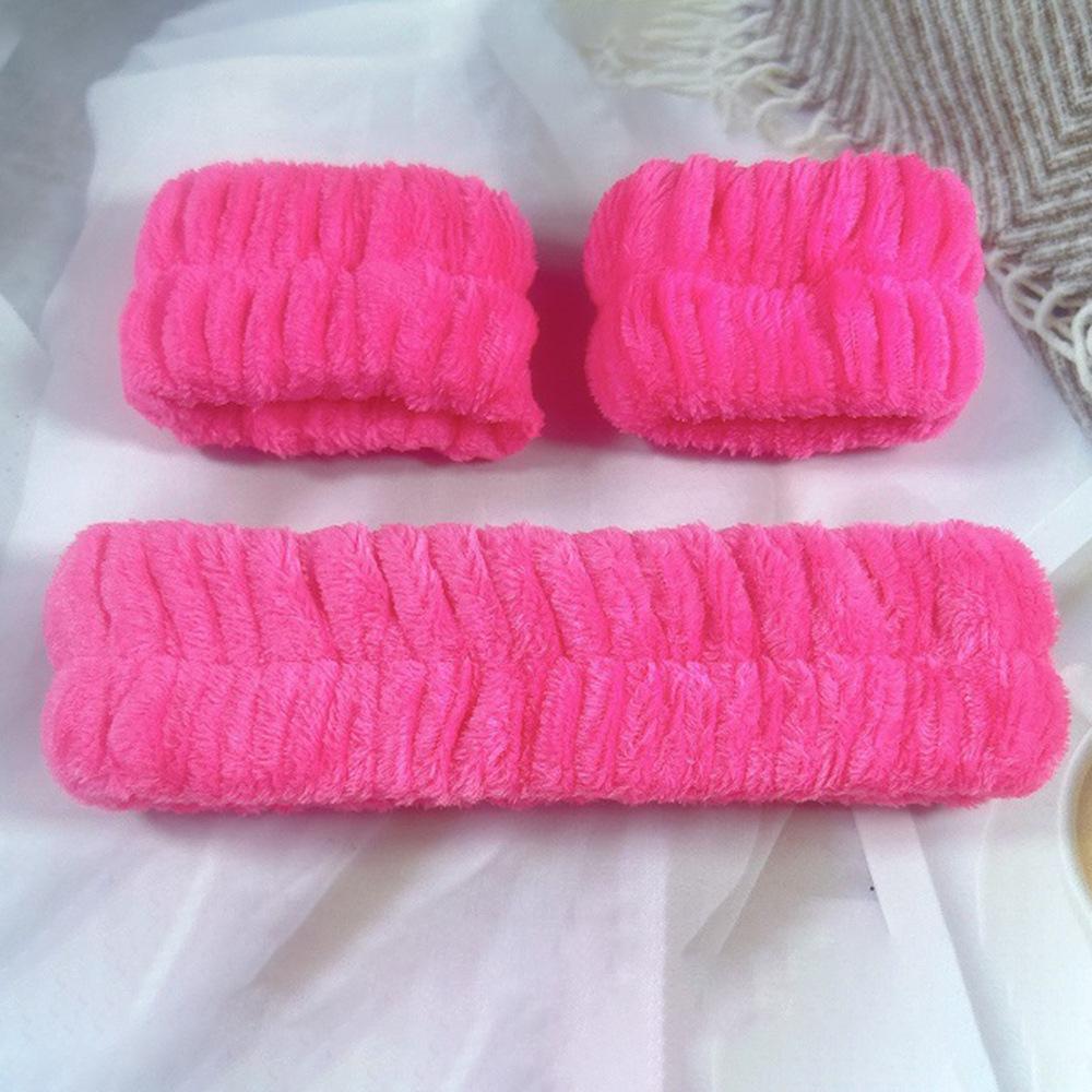 3 Bucăți Modă Brățări de Spălat pentru Încheietură Scrunchies Bandă Pufosă pentru Cap Spa Coral Fleece Bandă pentru Cap pentru Spălat Fața Machiaj Duș Îngrijirea Pielii