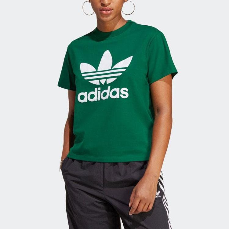 Adidas Originals Letter Logo Printed Round Neck Pullover Short Sleeve T-Shirt Women Tops Dark-Green IB7424