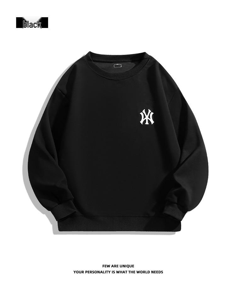 2024 Men's Heavyweight Cotton Round Neck Hoodie - Autumn/Winter Loose Fit with Plus Velvet Thickening, Trendy Style
