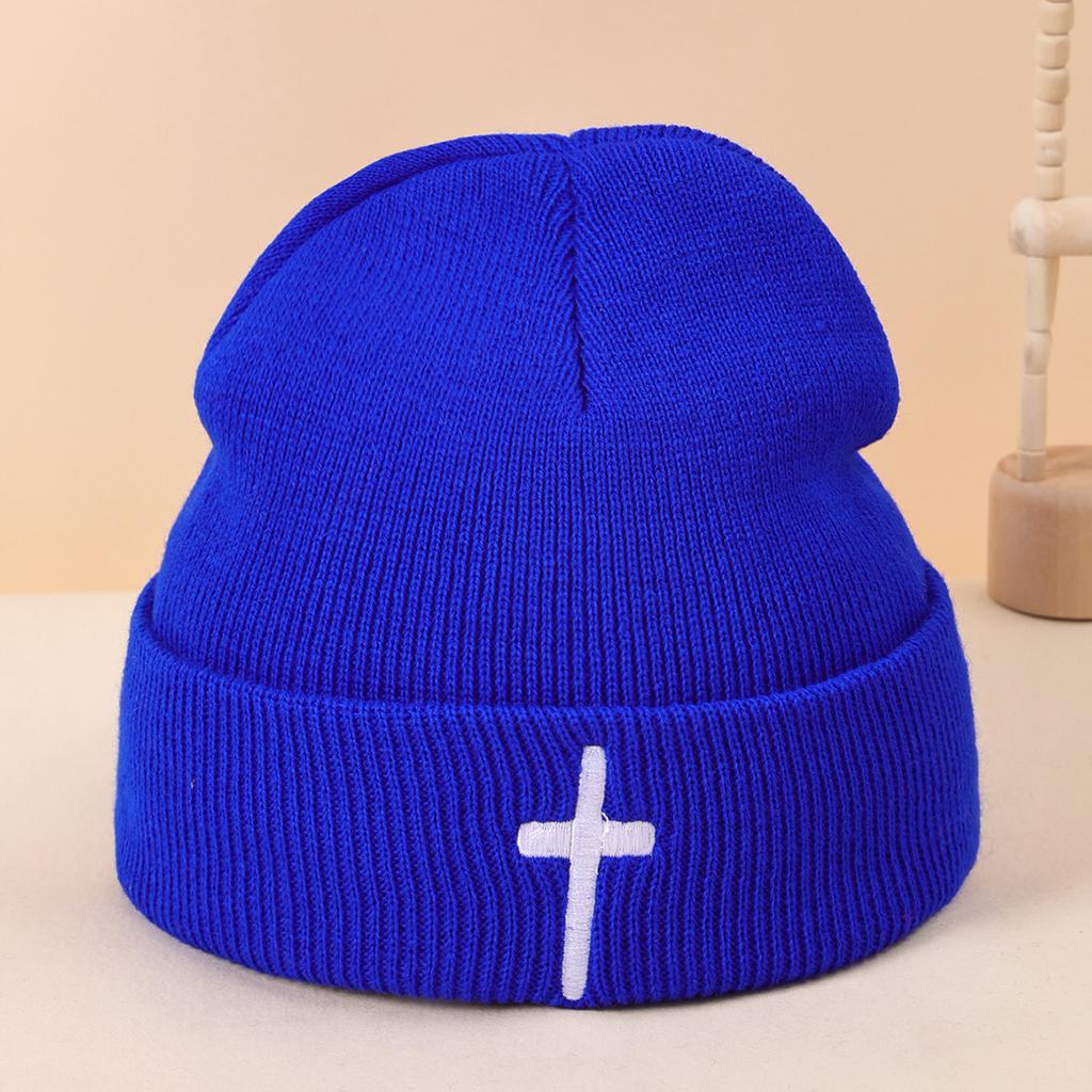 Autumn And Winter Acrylic Cross Embroidered Knitted Hat Men And Women Versatile Trend Wool Hat Hip Hop Cold