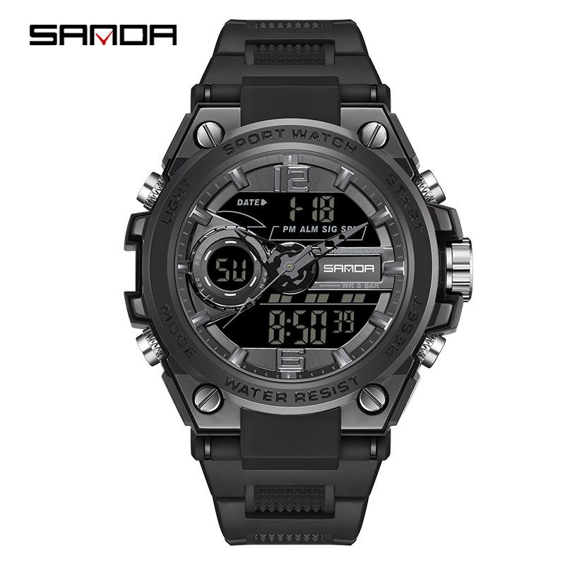Sanda Watch New Lighting Male School Fashion Trend Digital Electronic Watch Multifunctional Waterproof And Shockproof Men'S Watch