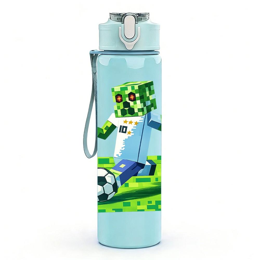 1PC Boy Play Soccer Football Cartoon Print 750ml Color Plastic Sports Water Bottle Leakproof Flip Straw Lid Suitable for Sports Office Home Use