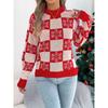 Autumn Winter Snowflake Checkered Knitted Sweaters Lantern Pullover Sweater Women's Christmas Sweater