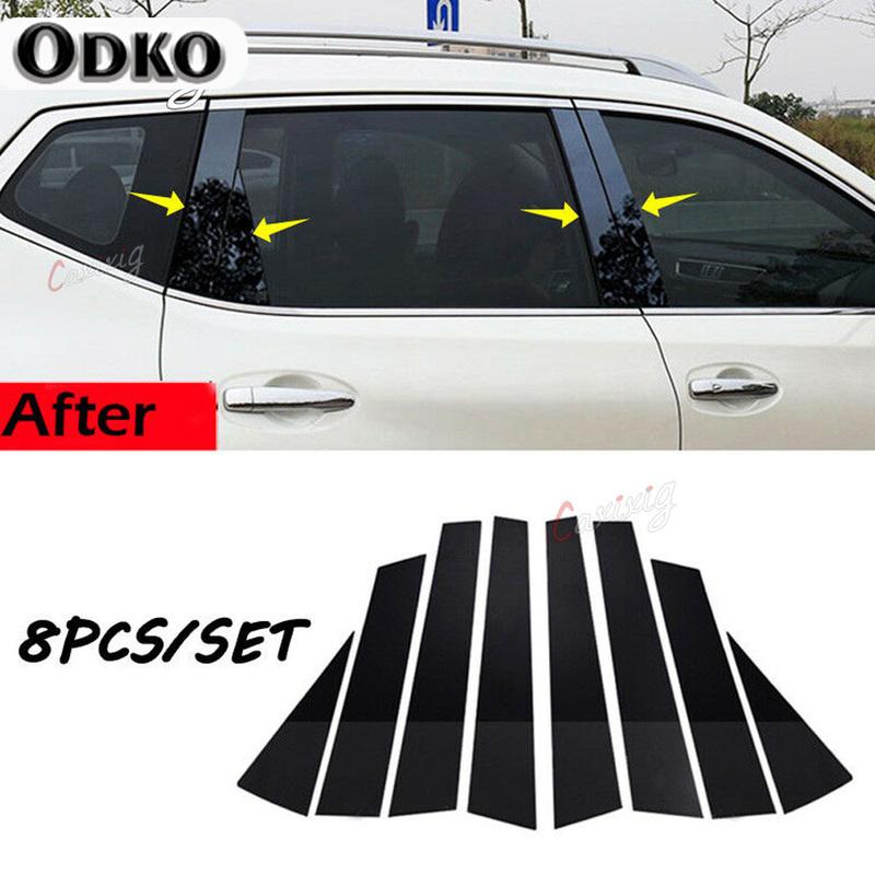 8pcs Center BC Column Stickers Car Window Pillar Posts Cover Trim For Nissan X-Trail Rogue 2014 2015 2016 2017 2018