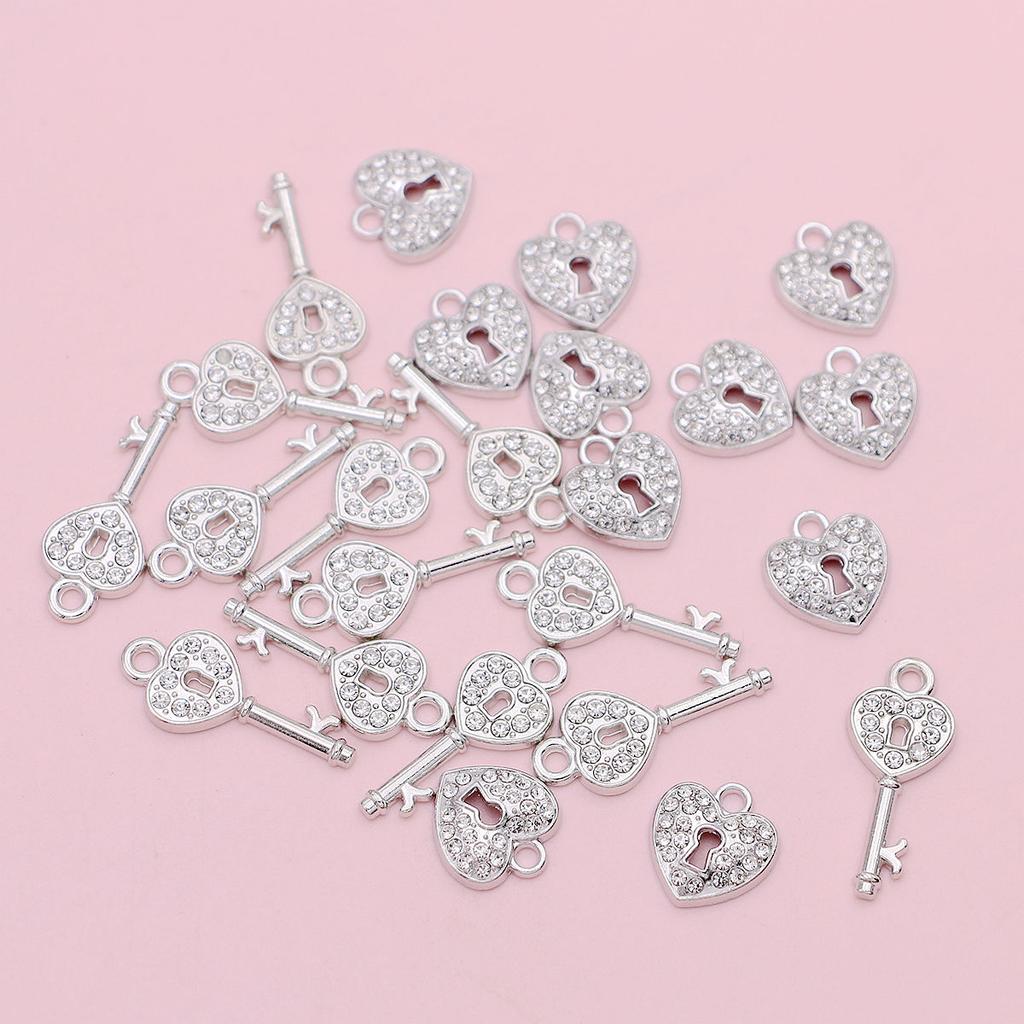 20Pcs Silvery Lock And Key Charms Pendants For Jewelry Making Diy Necklace Bracelet Key Chain Accessories Valentine'S Day Gift