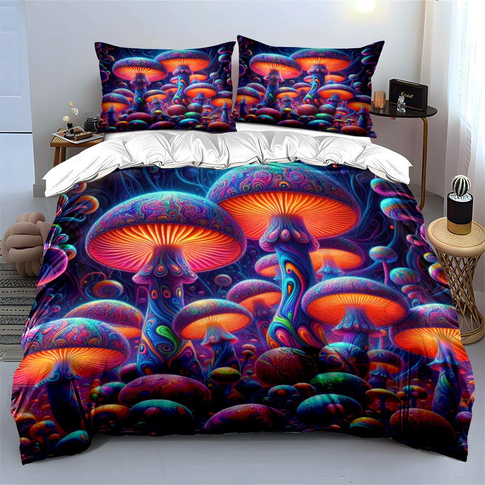 Psychedelic Glowing Mushrooms Bedding Duvet Cover Set Duvet Cover Pillowcases (1 * Duvet Cover 2 * Pillowcases, Without Duvet Insert)