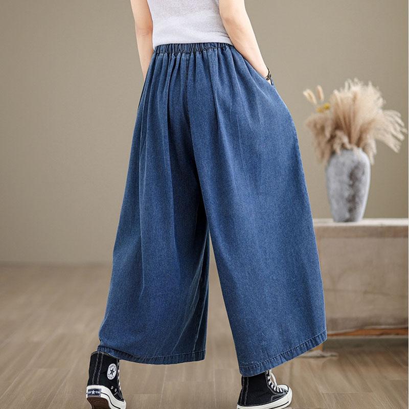 Flowers Print Loose Wide Leg Pants Women Autumn Casual High Waist Straight Jean Pants Female Streetwear Denim Pants