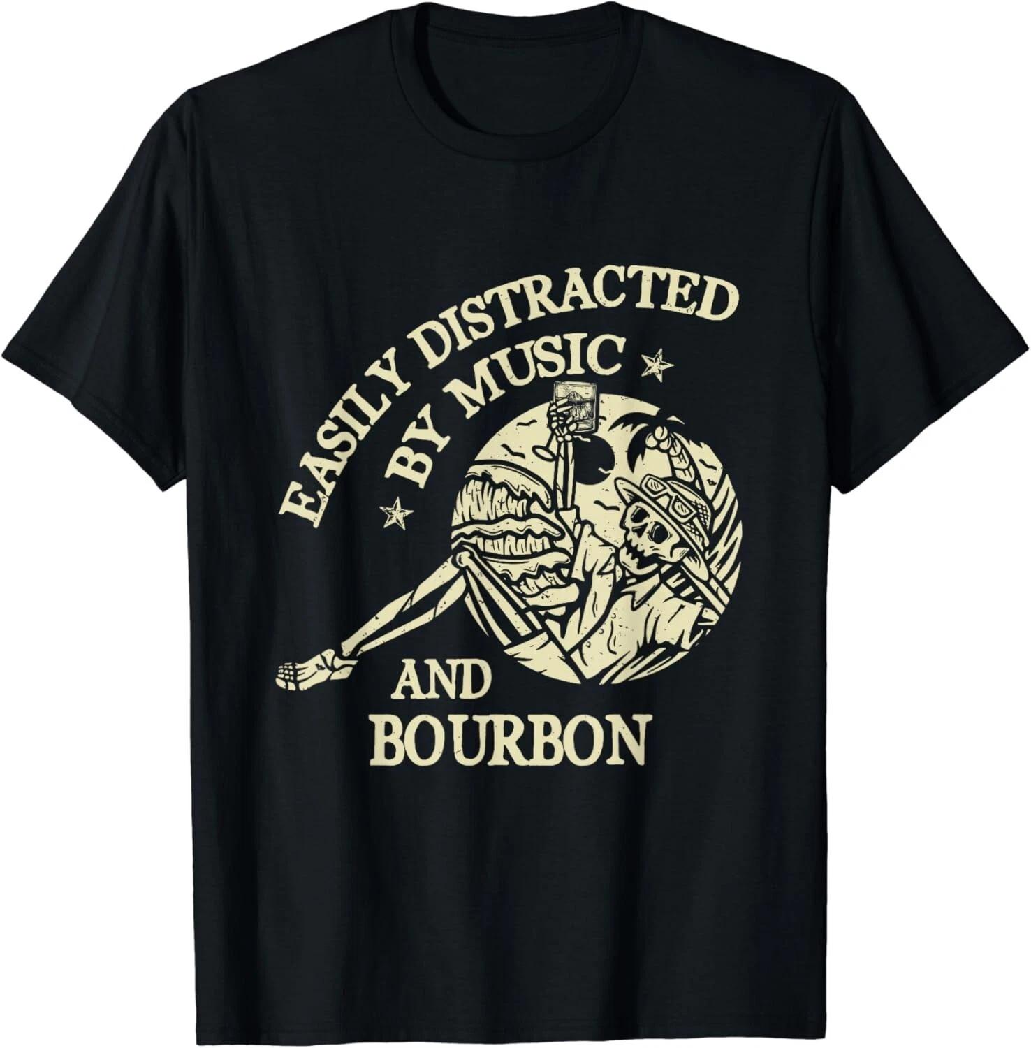 

Easily Distracted By Music And Bourbon Skeleton Gifts Unisex T-Shirt 2XL