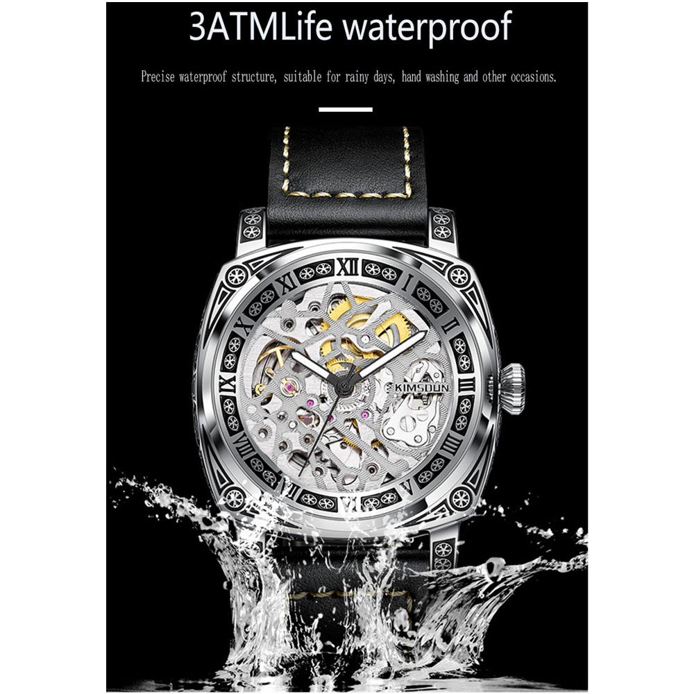 KIMSDUN Watch Men's Top Brand Luxury Clock Double-sided Hollow Automatic Mechanical Trend Ancient Carved Waterproof Men's Watch
