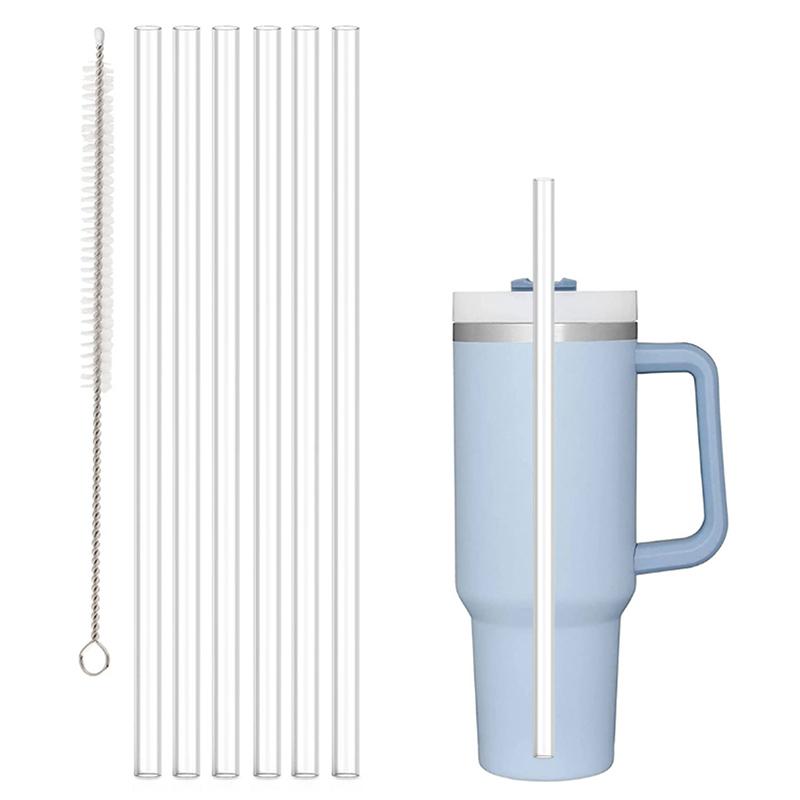 Replacement Straws Reusable Plastic Straws With Cleaning Brush Semi-Transparent Pe Food Grade Straws