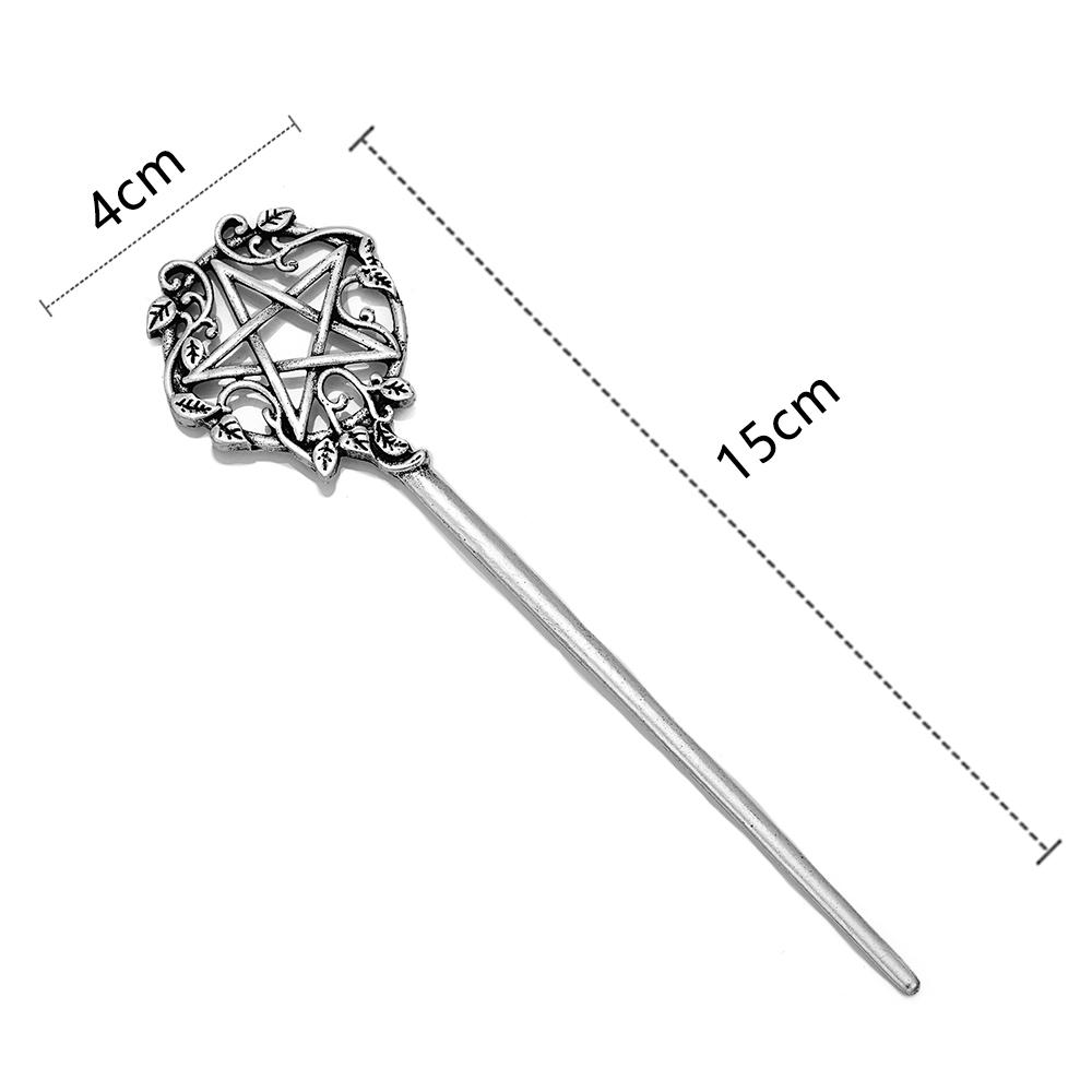 Retro Gothic Wicca Pentacle Hair Stick for Women Charm Witch Pentagram Hairpins Antique Silver Color Metal Headwear Jewelry Gift