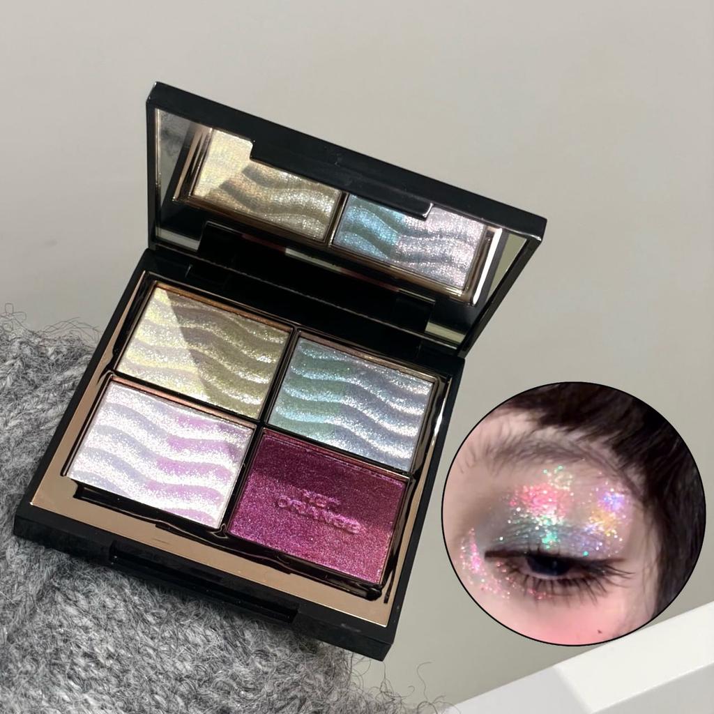 HERORANGE Color Block Dream Shadow Palette Four-Color Glitter Chameleon Effect Pearlescent Sparkling Easy To Apply Long-Lasting Non-Fading Mashed