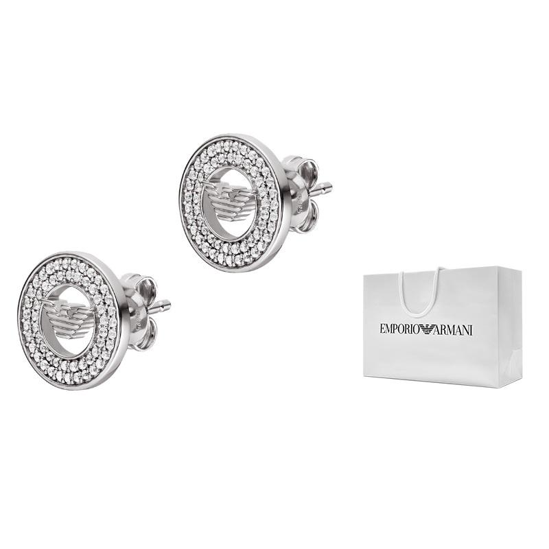 Emporio Armani Ferris Wheel Fashion Round Ring Eagle Logo Zircon Earrings Women earrings Silver EG3587040 Basic Packaging-Box