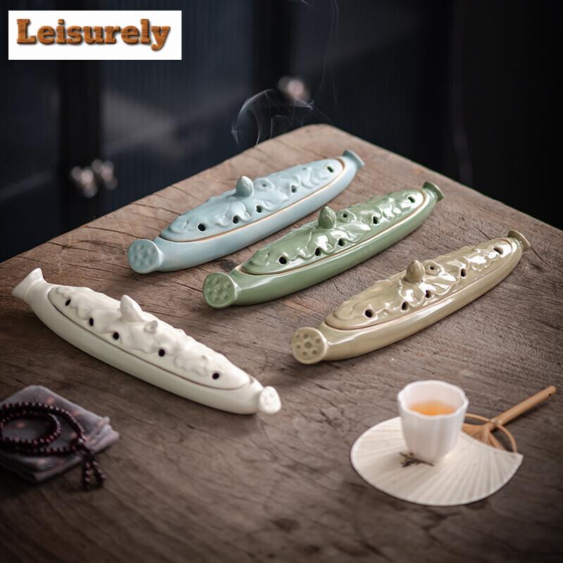 Lotusblatt Räucherbox Linienräucherstäbchenhalter Keramik Räuchereinsatz Haushalt Aromatherapie Ofen Schreibtisch Dekoration Zubehör