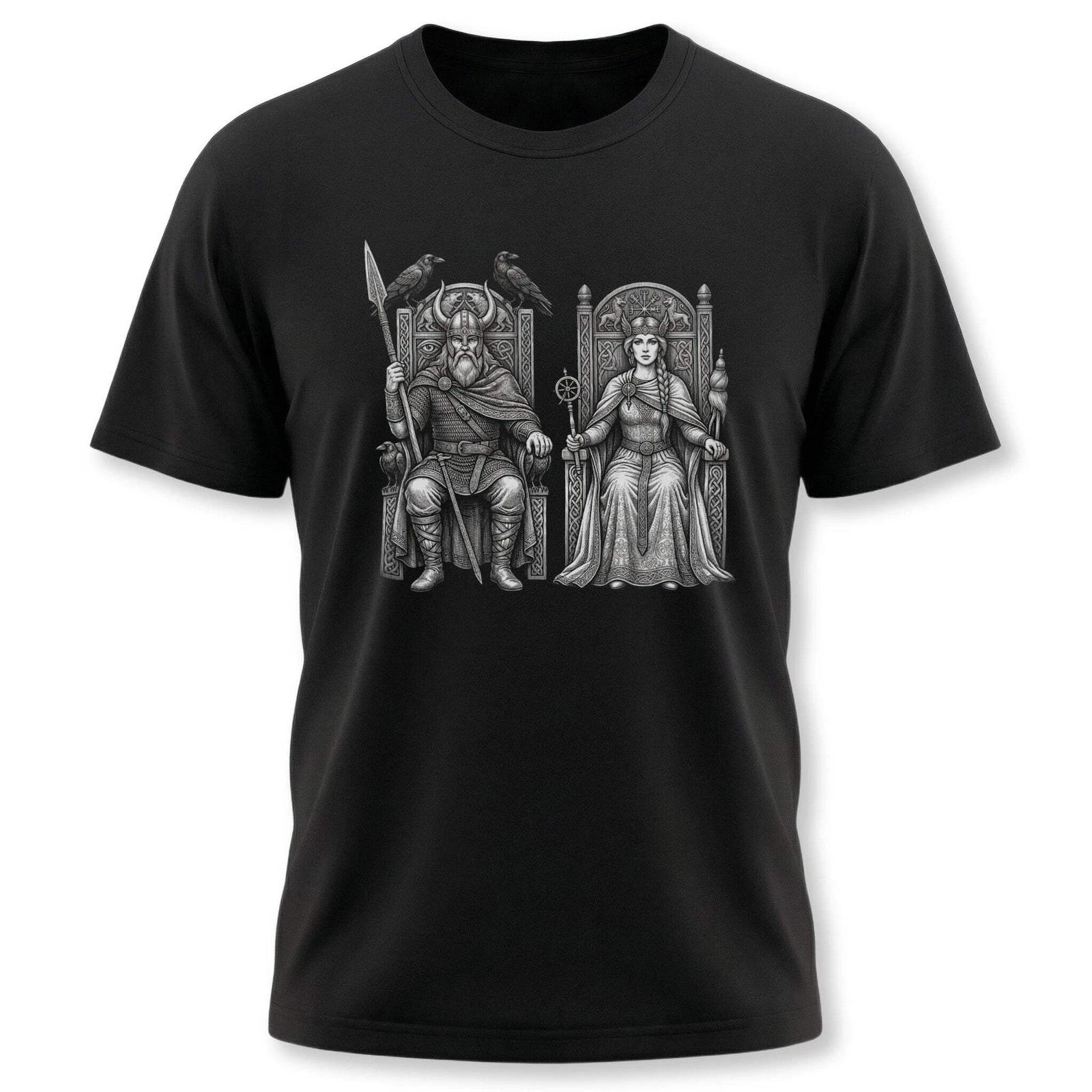 Odin & Frigg Norse Gods T-Shirt | Viking King Queen Ravens Unisex Tee Shirt XS