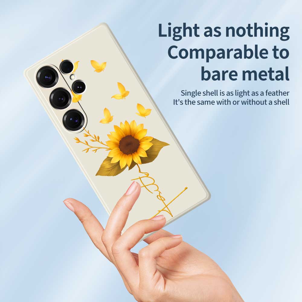 For Samsung Galaxy S25 Ultra Case Golden Butterfly Sunflower Pattern Printing Straight Edge TPU Phone Back Cover