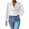Chiffon Long-Sleeved T-Shirt Loose Draped V-Neck Top Pull On Tees for Women