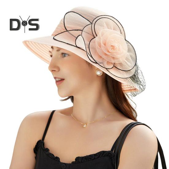 Chapeau de soleil Kentucky en organza pour femme, chapeau à large bord avec fleurs, idéal pour l'église, la plage, le Derby, pour un goûter ou un mariage